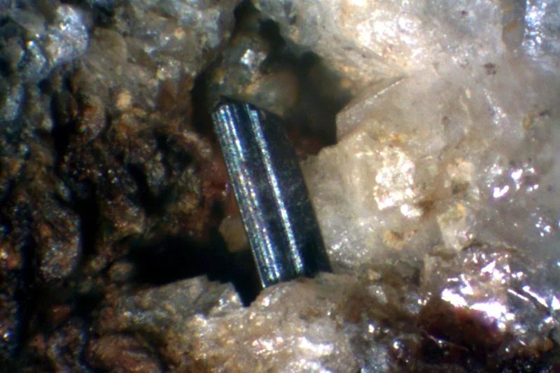 Fotografie minerálu Bizmutinit z lokality Kasejovice, Czech Republic