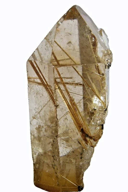 Fotografie minerálů Křemen (var. záhněda), Rutil (var. sagenit) z lokality Bahia, Brazil
