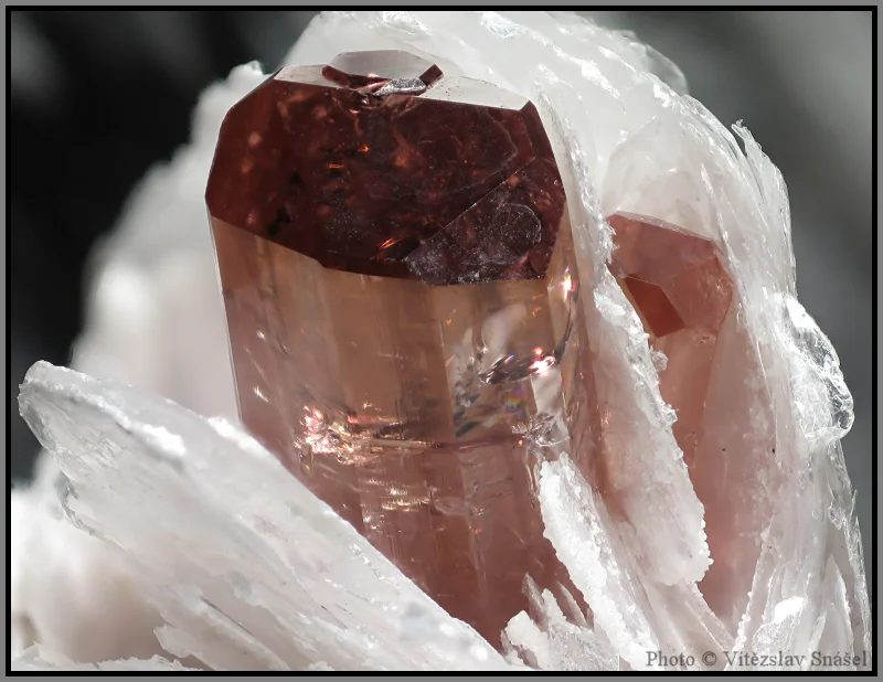 Fotografie minerálu Elbait (var. rubelit) z lokality Malkhan, Russia