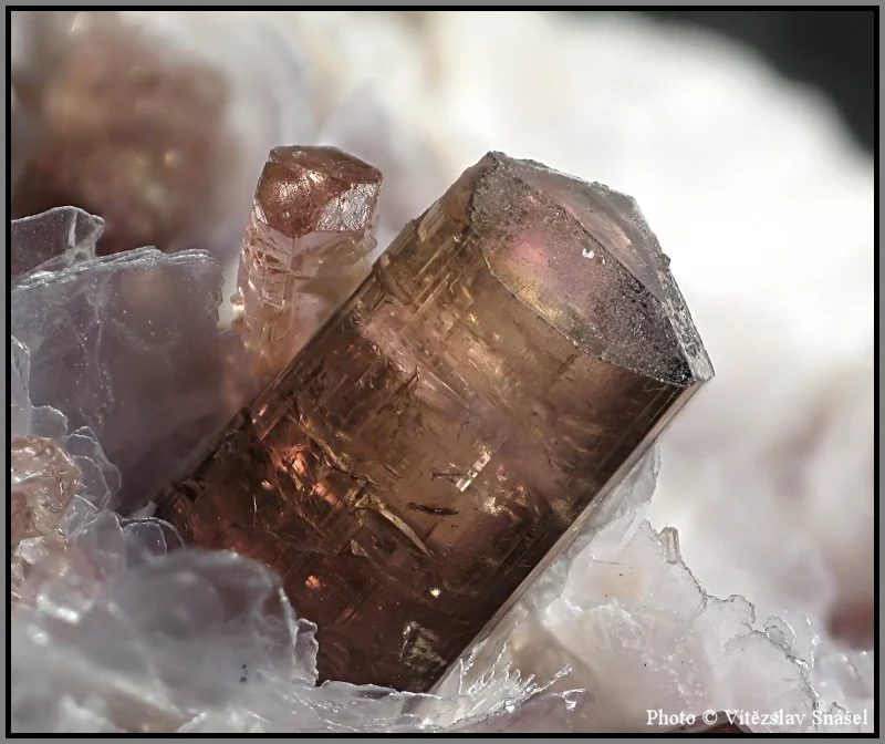 Fotografie minerálu Elbait (var. rubelit) z lokality Malkhan, Russia