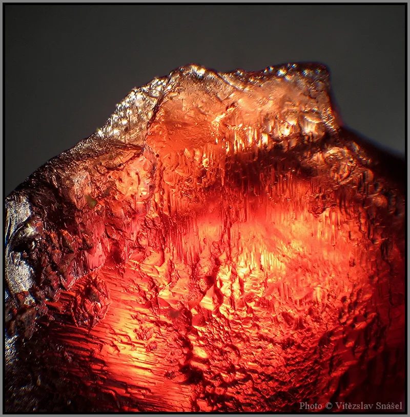 Fotografie minerálu Pyrop z lokality Vestřev, Czech Republic