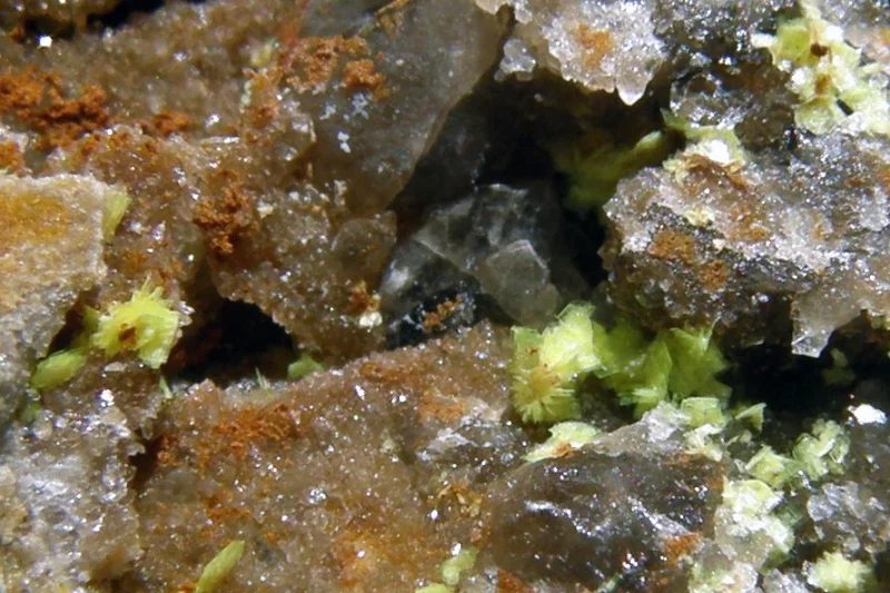 Fotografie minerálu Uranocircit z lokality Damětice, Czech Republic