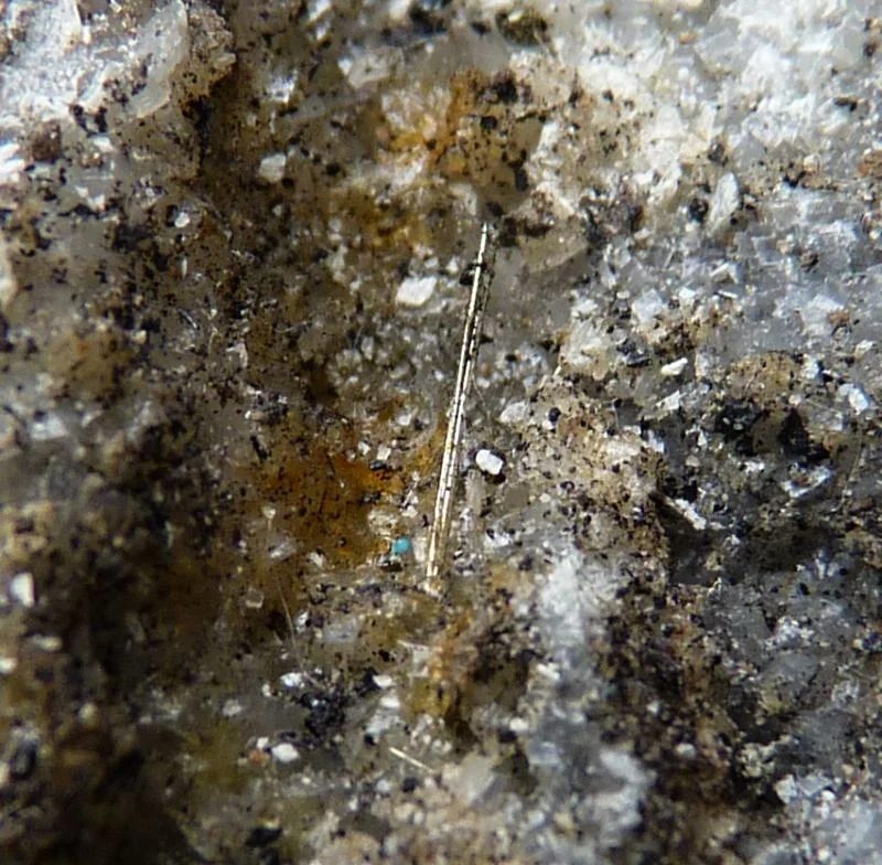 Fotografie minerálu Millerit z lokality Staříč, Czech Republic