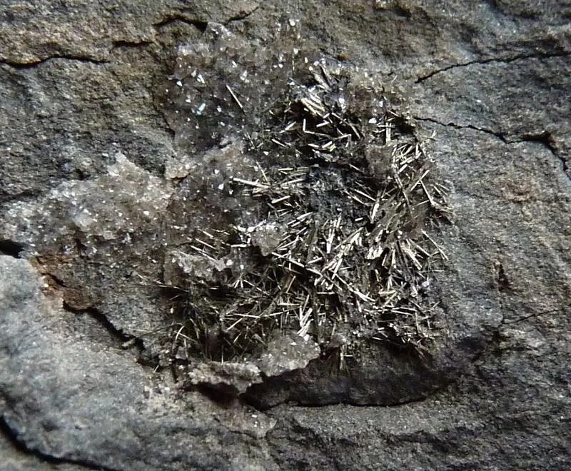 Fotografie minerálu Millerit z lokality Staříč, Czech Republic
