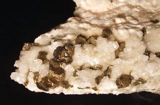 Fotografie minerálů Kalcit, Pyrit z lokality Klecany, Czech Republic