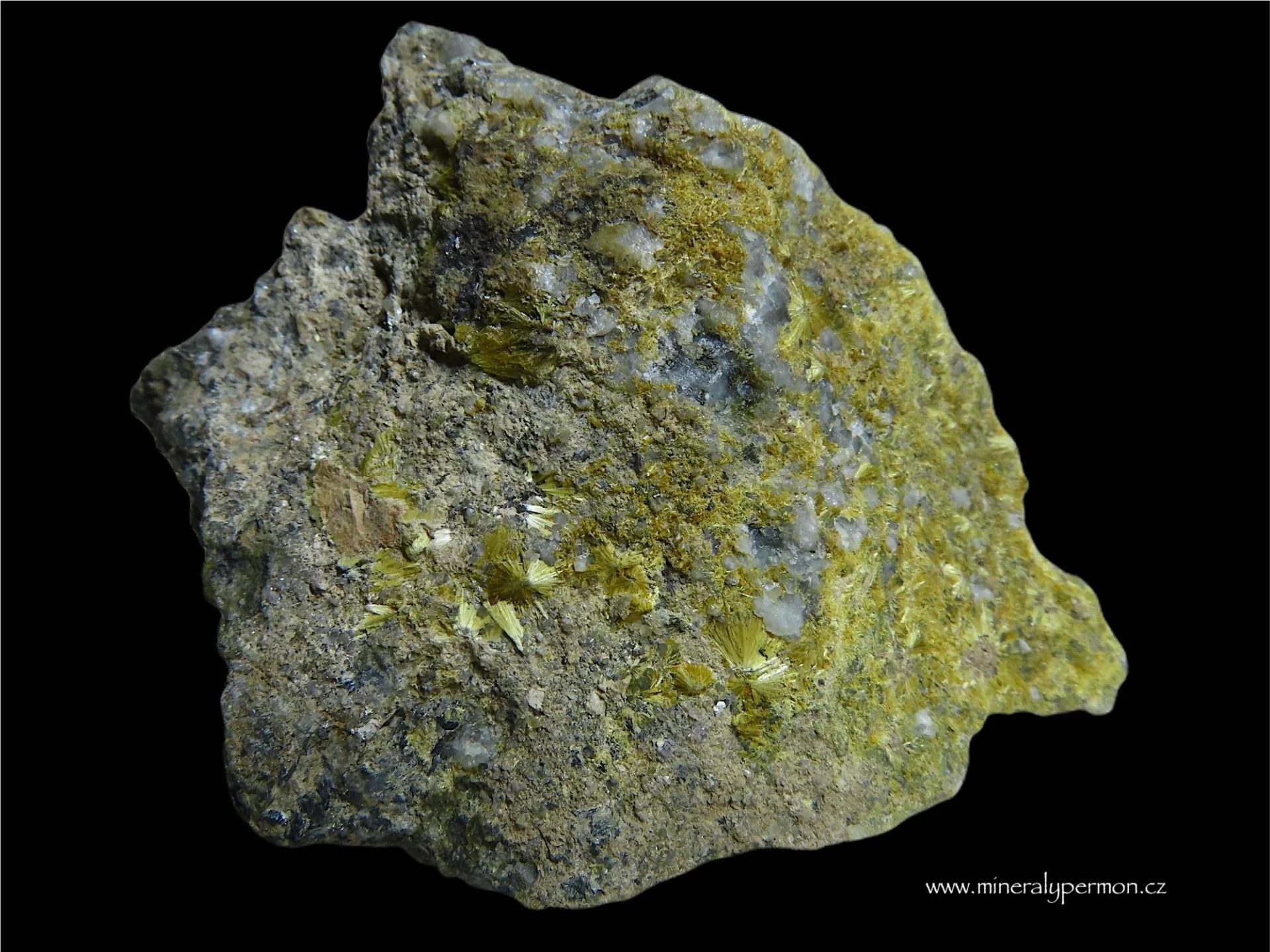 Fotografie minerálu Karfolit z lokality Horní Slavkov, Czech Republic